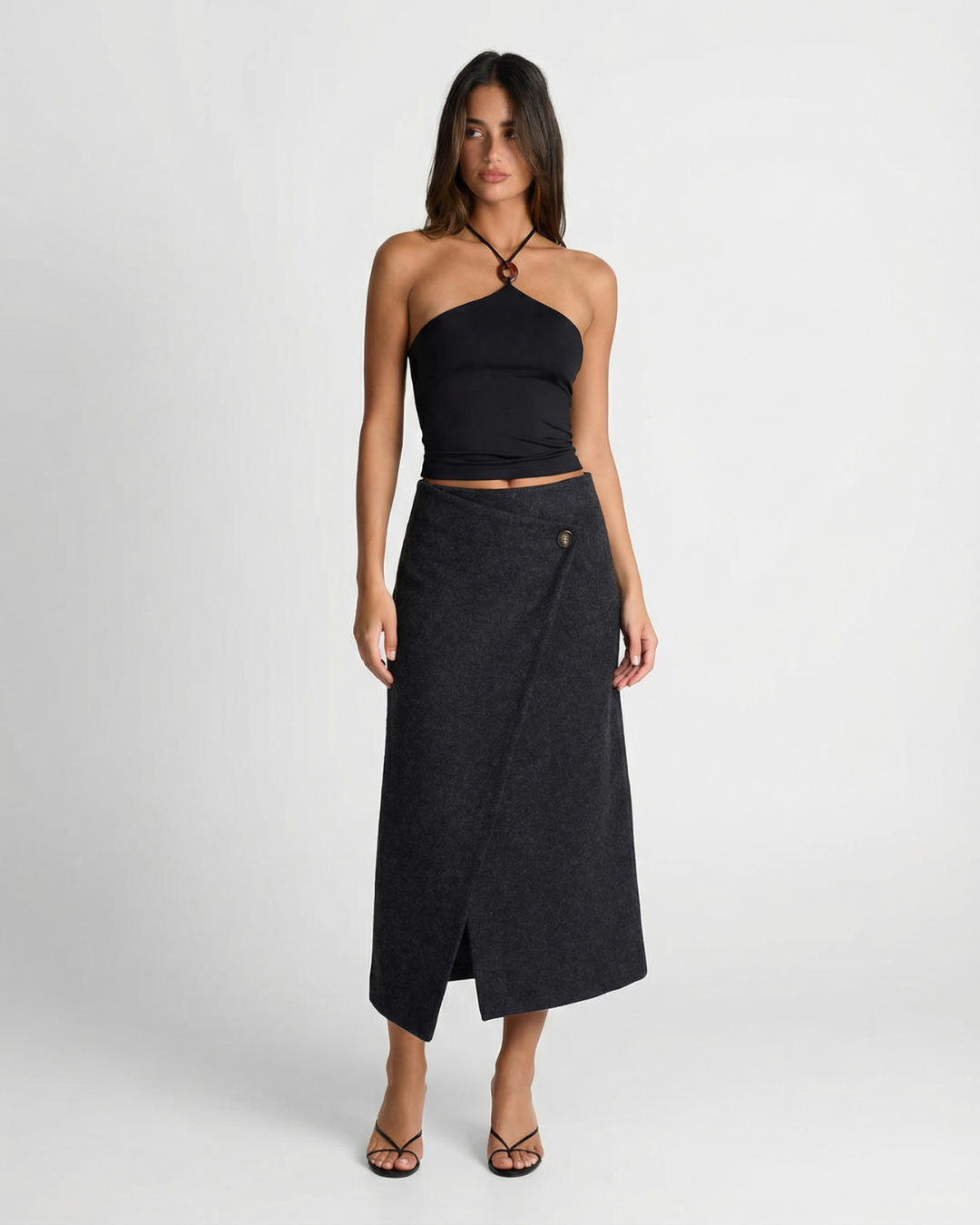 Millie | Jersey Asymmetric Wrap Midi Skirt
