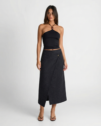 Millie | Jersey Asymmetric Wrap Midi Skirt