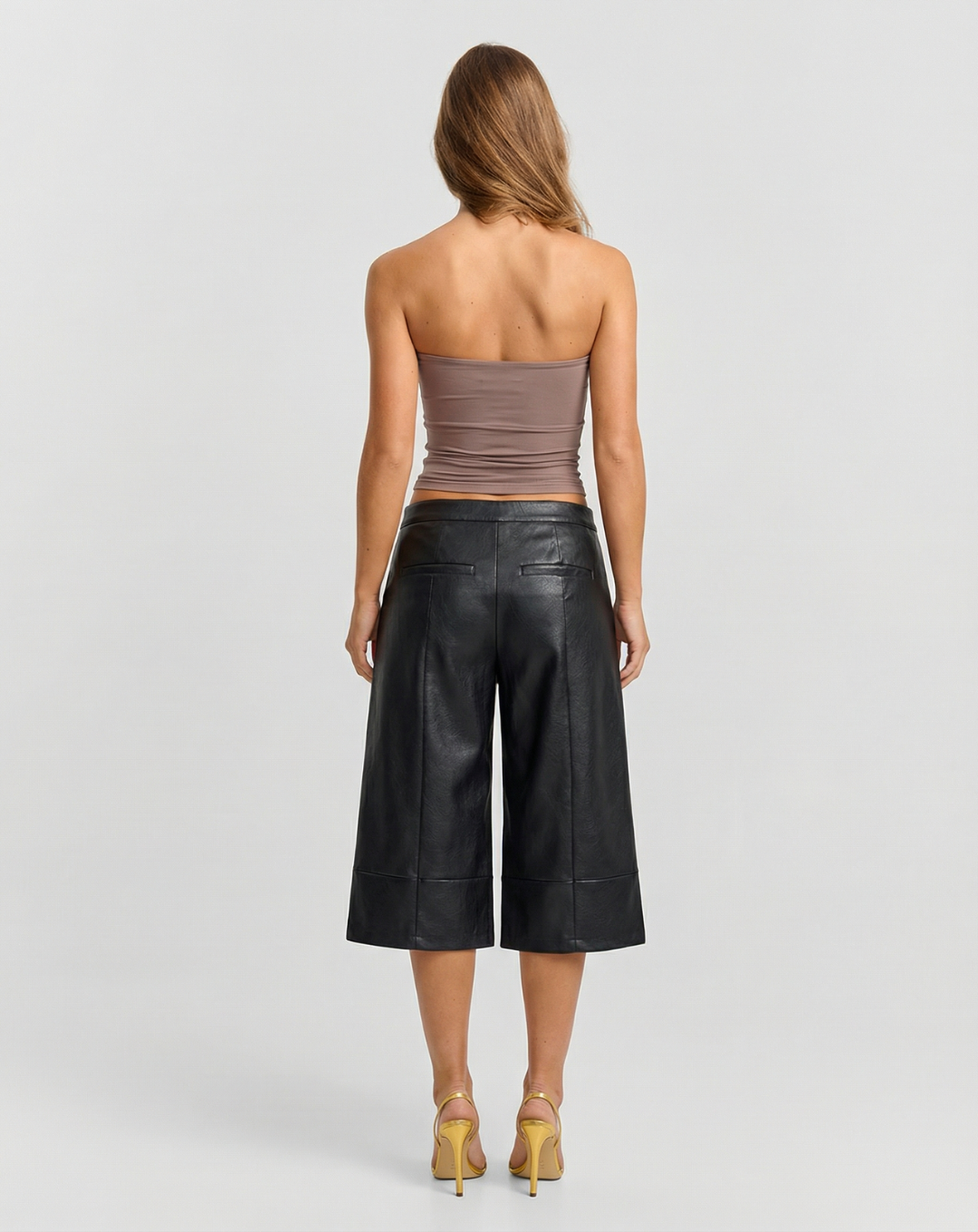 Felicity | High-Waist Wide Leg Faux Leather Capri Trousers