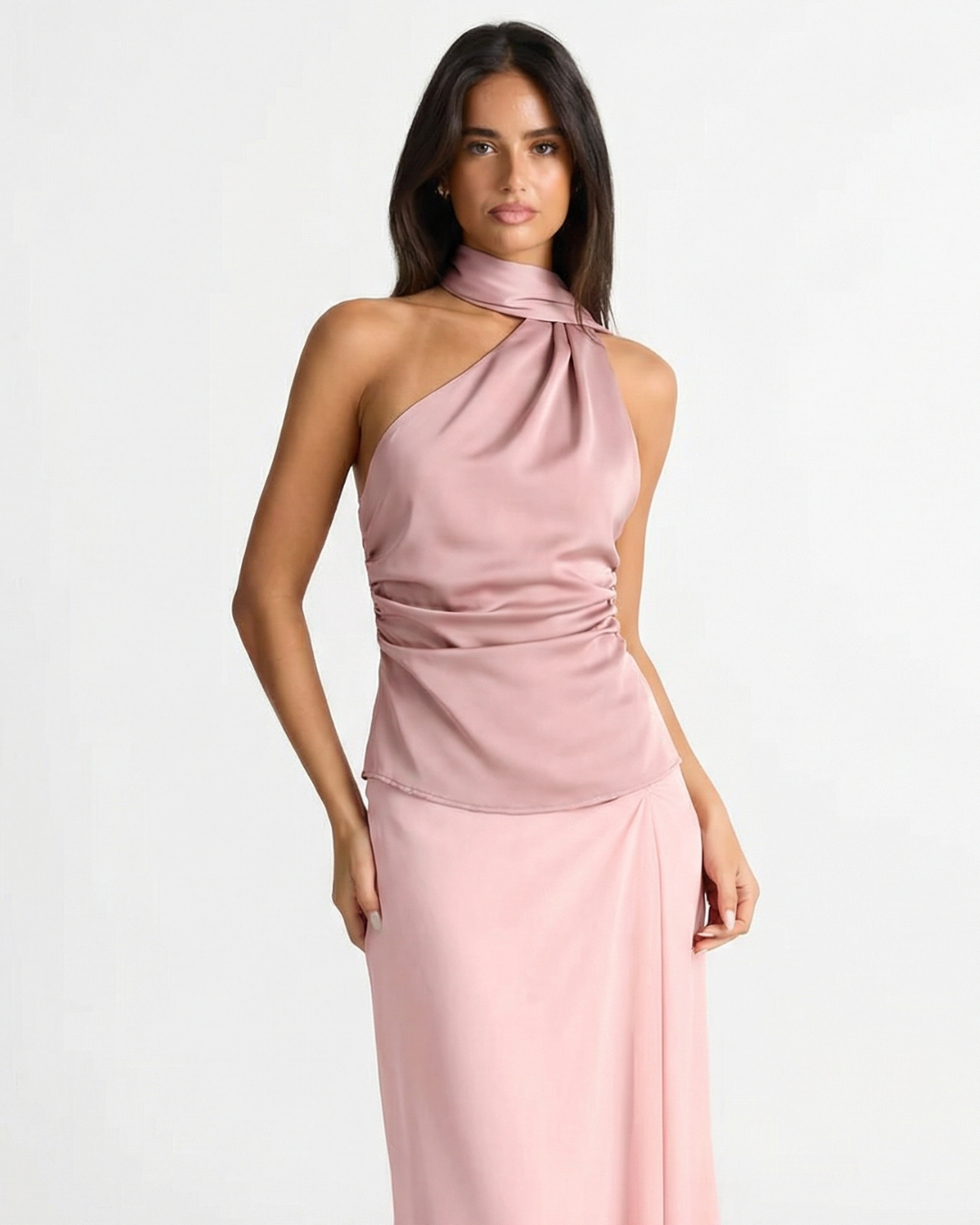 Effie | Ruched Halter Neck Satin Top