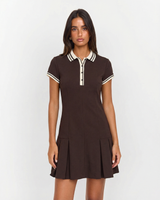 Tessa | Stripe Polo Collar Button Placket Pleated Skirt A-Line Mini Shirt Dress
