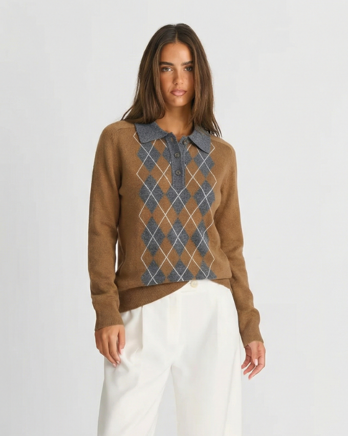 Layla | Argyle Knit Polo Top