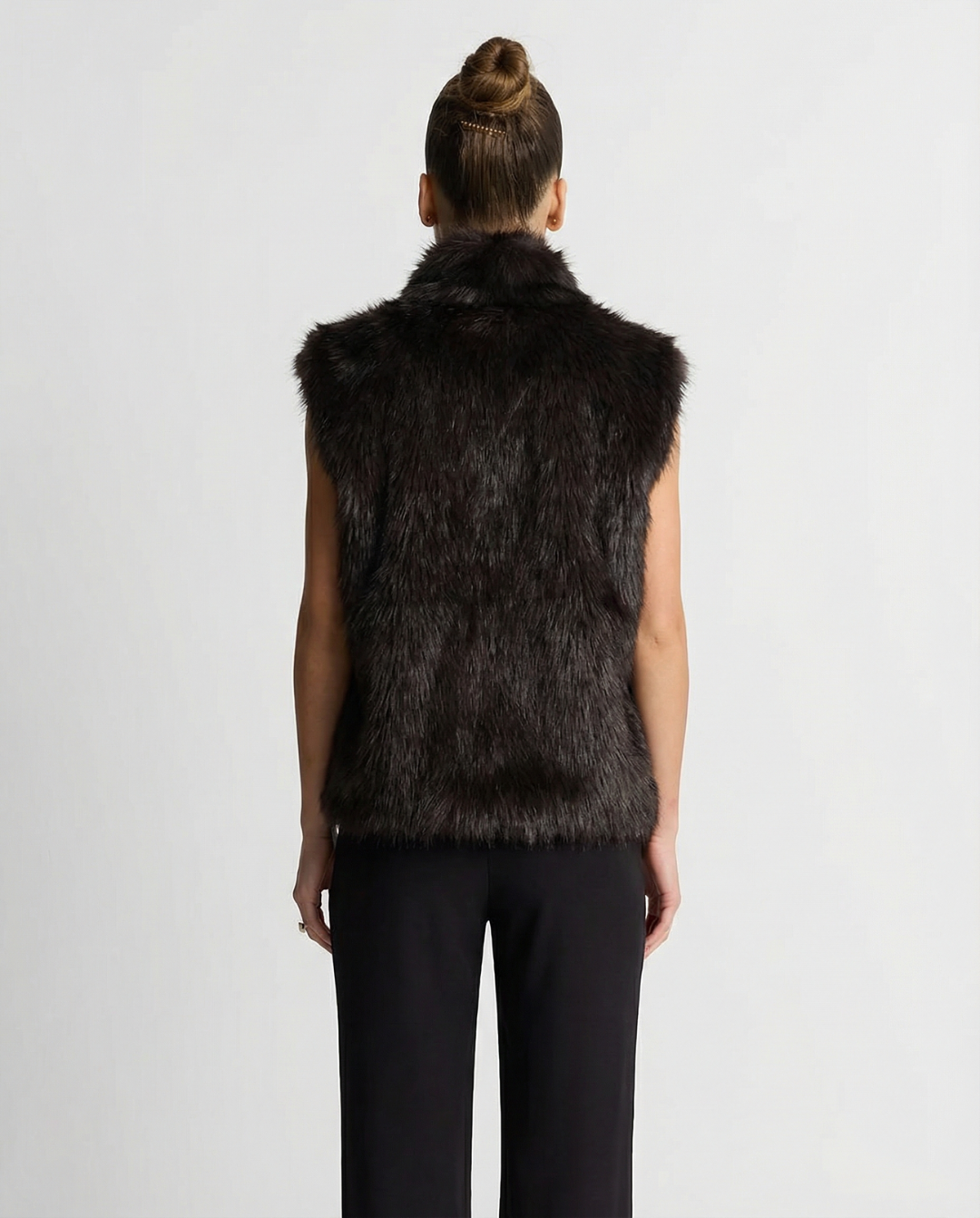 Harriet | Brown Faux Fur Zip-Up Funnel Neck Vest