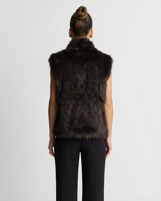 Cora | Casual Zip Up Faux Fur Jacket Dark Brown
