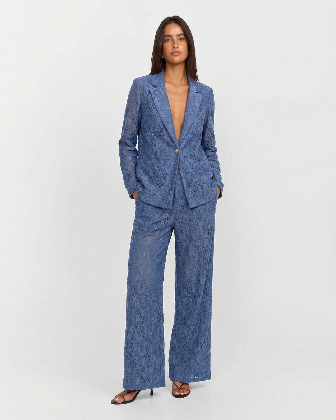 Yasmin | Lace Blazer and Wide Leg Trouser Set
