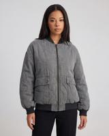 Lilian | Women's Oversized Quilted Bomber Jacket Grey and Black