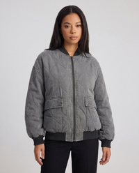 Lilian | Women's Oversized Quilted Bomber Jacket Grey and Black