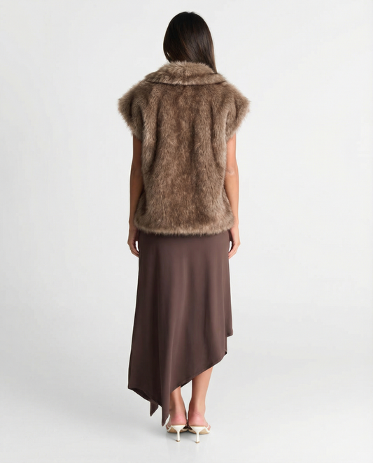 Sia | Faux Fur Jacket Brown Fluffy Sleeveless Oversized
