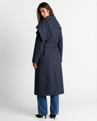 Alyssa | Longline Pinstripe Belted Coat