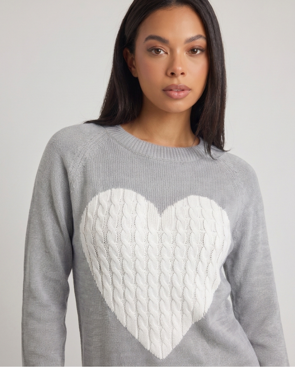 Serafina | Women's Heart Motif Crew Neck Jumper Grey