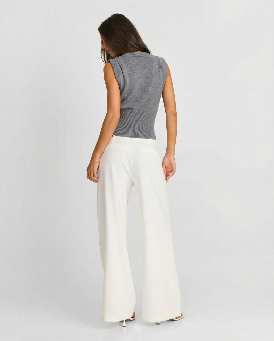 Cecilia | Padded Shoulder Ribbed Knit Vest