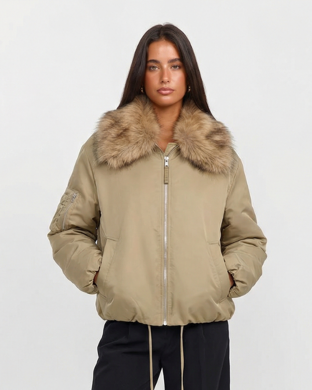 Kit | Casual Bomber Jacket Faux Fur Collar