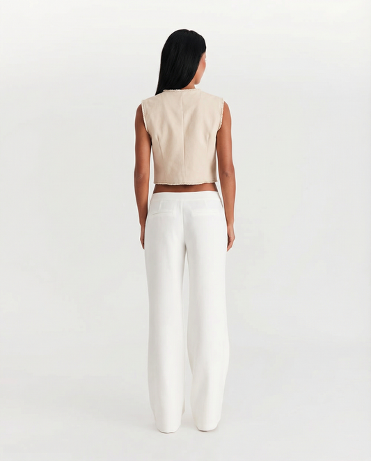 Suki | Cropped Sleeveless Blouse Cream Button Front Frayed Edge