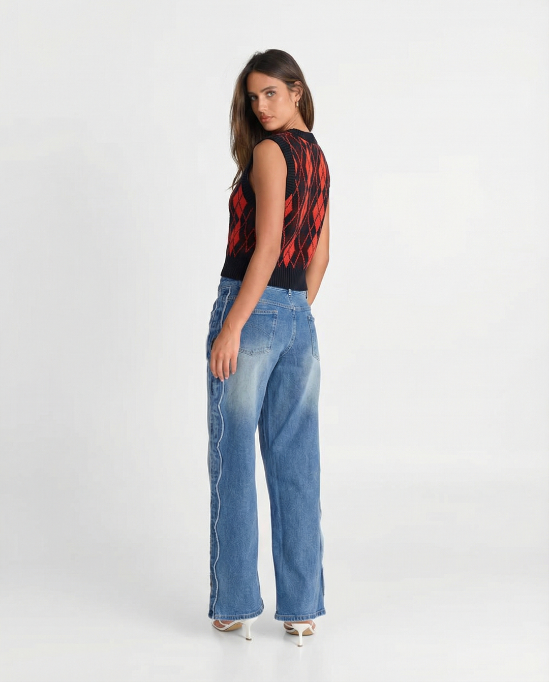 Cara | Cropped Argyle Knit Vest