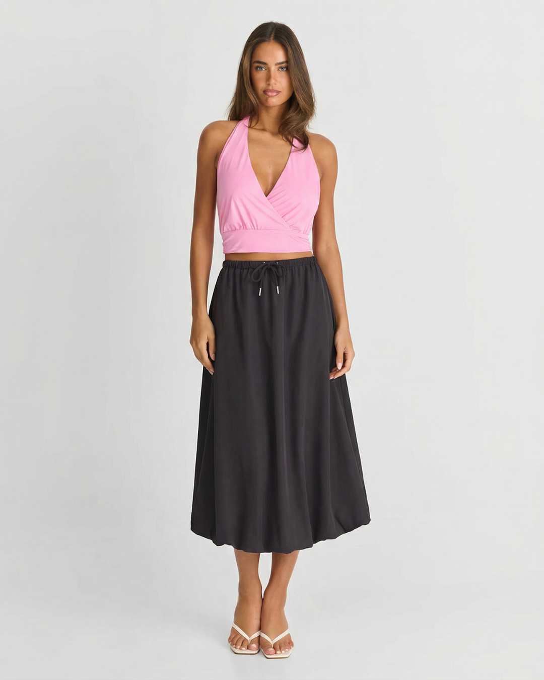 Ava | Modal Drawstring Flowy Midi Skirt