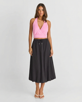 Ava | Modal Drawstring Flowy Midi Skirt