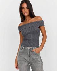 Jasmine | Ribbed Knit Off Shoulder Short Sleeve Top
