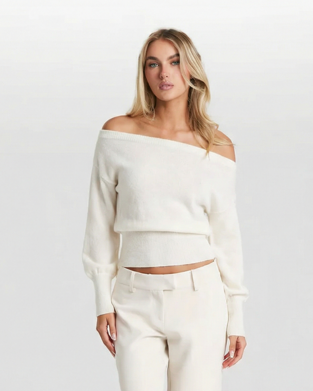Cara | Relaxed Off Shoulder Cropped Knit Top
