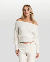 Cara | Relaxed Off Shoulder Cropped Knit Top