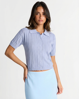 Alice | Chevron Open Knit Cropped Polo Top