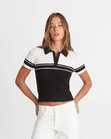 Nina | Colour Block Ribbed Polo Crop Top in Multi