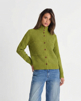 Aimee | High Stand Collar Button-Down Textured Knit Cardigan