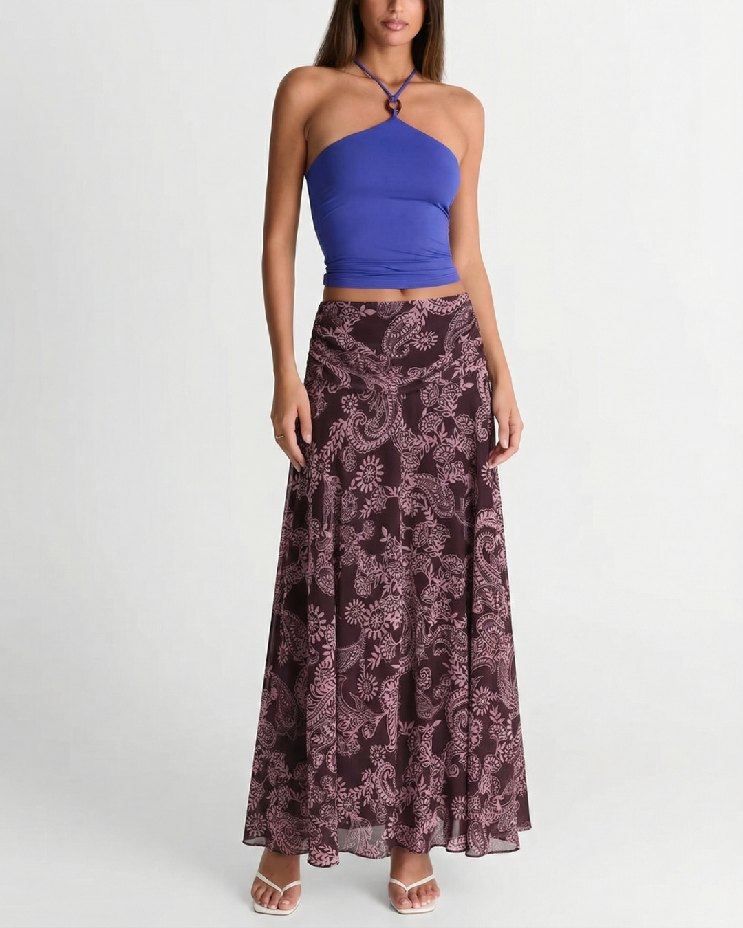 Wren | Printed Maxi Skirt Brown Paisley Flowy Chiffon