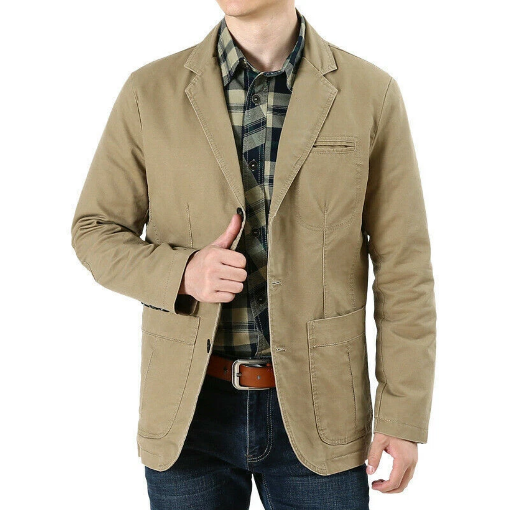 Leander men's lightweight cotton blazer in Khaki