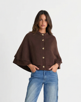 Eliza | Cape Sleeve Gold Button Ribbed Trim Relaxed Cropped Knit Cardigan