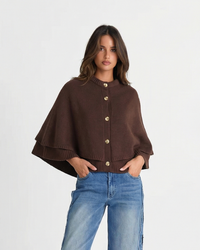 Eliza | Cape Sleeve Gold Button Ribbed Trim Relaxed Cropped Knit Cardigan
