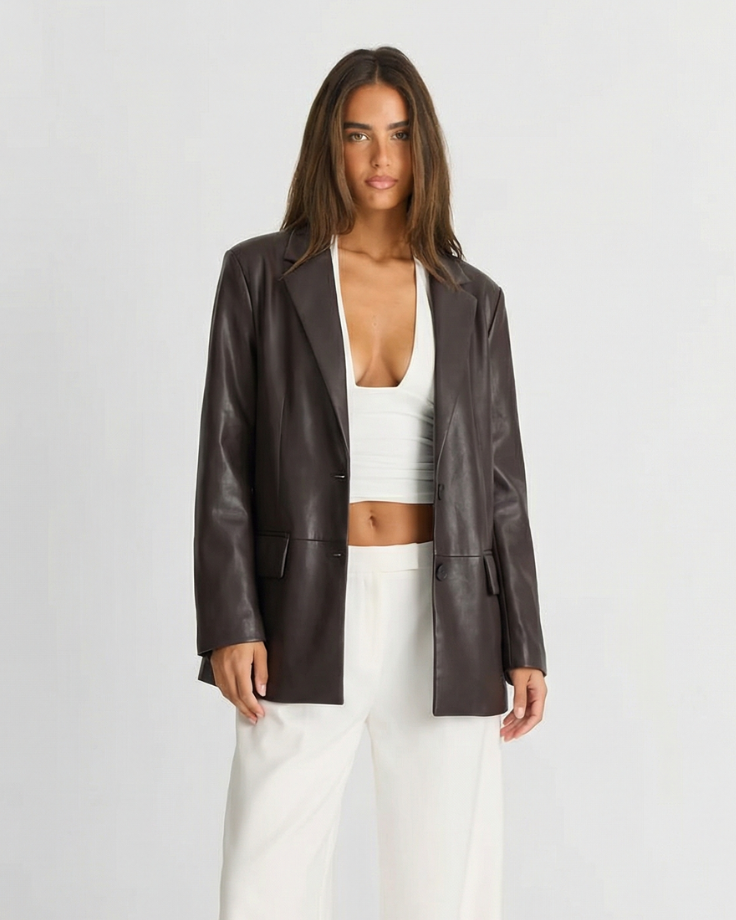 Nicole | Oversized Faux Leather Blazer