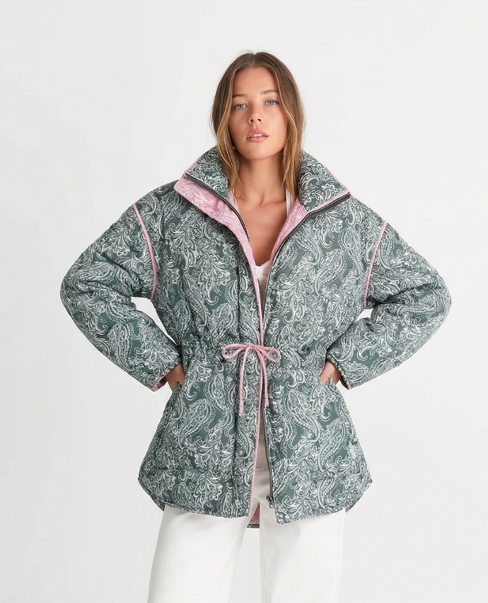 Aria | Reversible Paisley Quilted Puffer Jacket