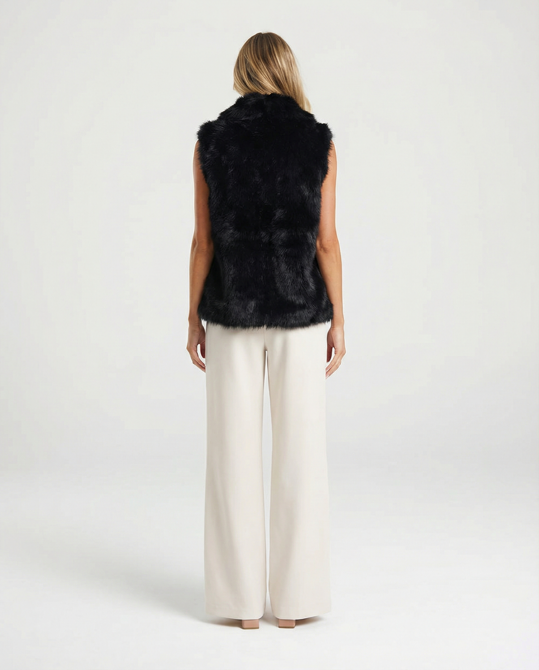 Esme | Winter Faux Fur Vest Black Sleeveless Fluffy