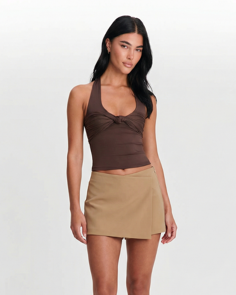 Vera | Mini Skirt Beige High Waisted Tailored