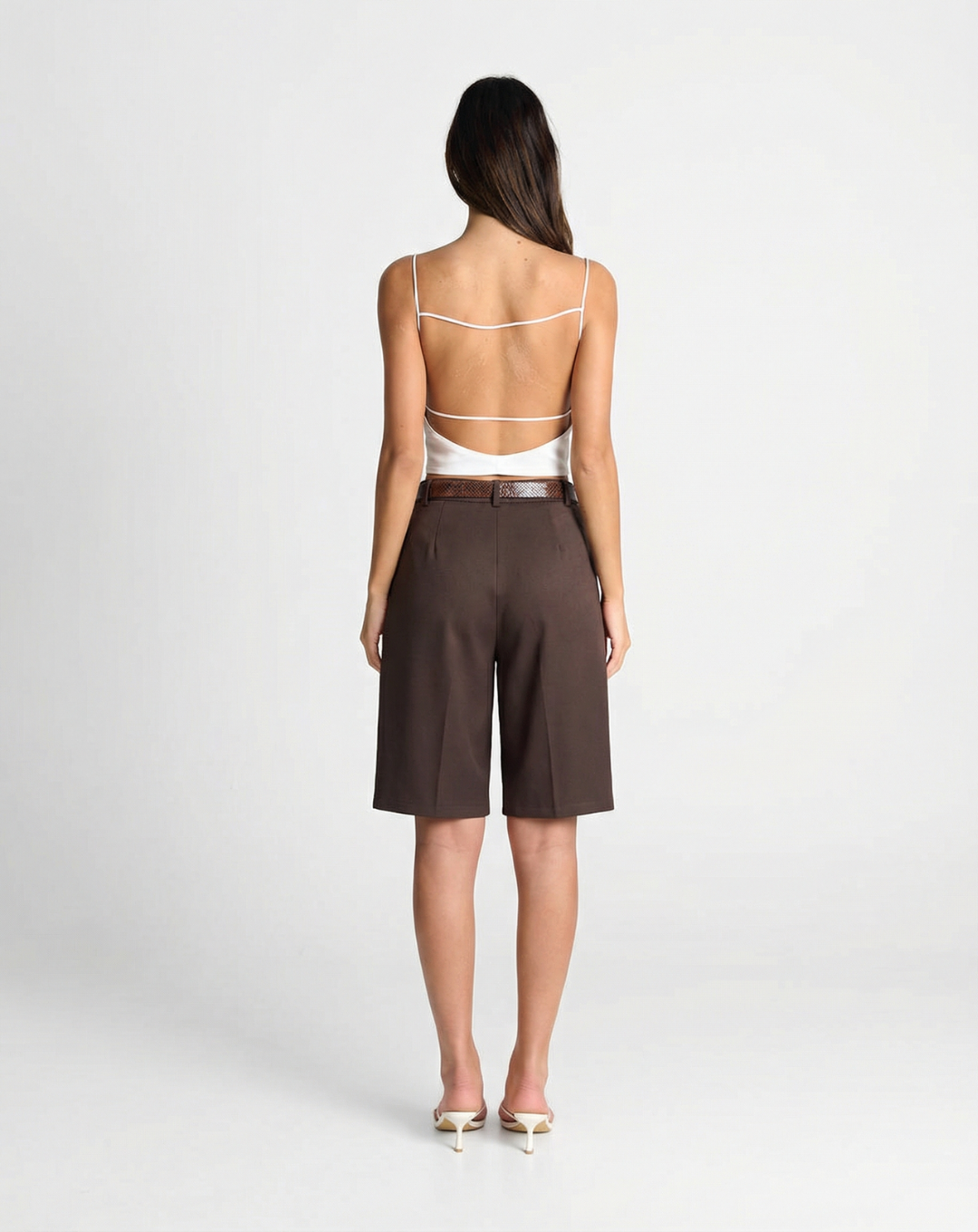 Wren | Pleated High-Waist Tailored Bermuda Shorts with Belt