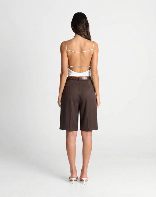 Viola | Smart Casual Tailored Bermuda Shorts Brown High Waisted Pleated