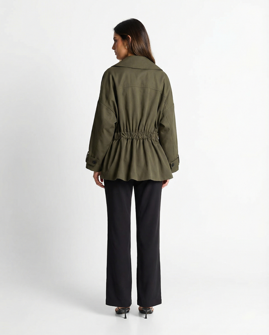 Margot | Oversized Linen Trench Coat Olive Belted Long Sleeve