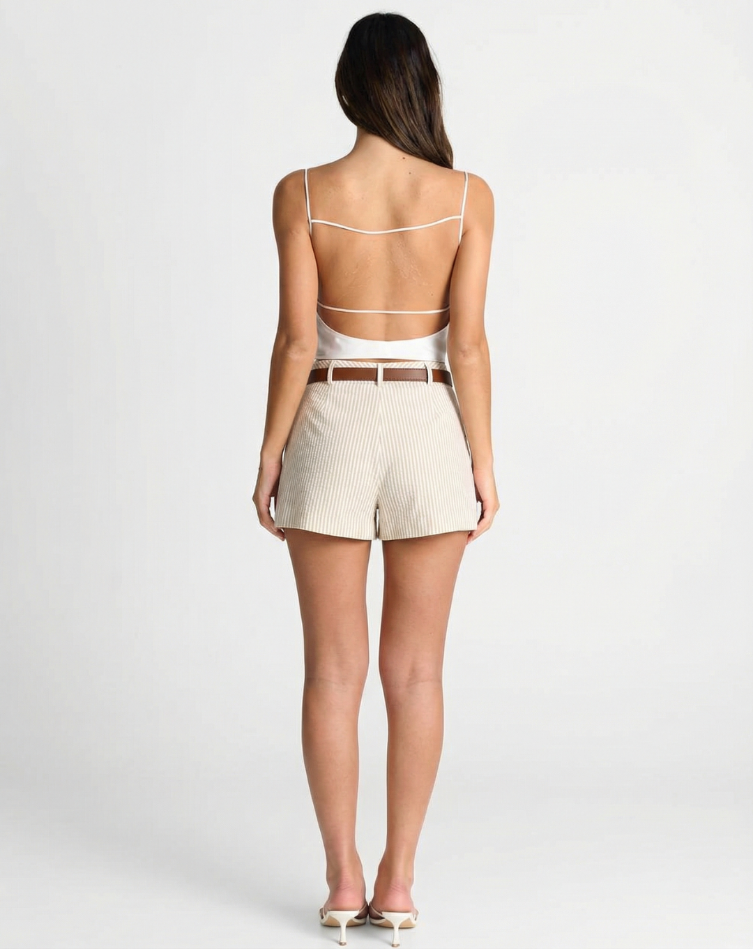 Ines | Summer Linen Shorts Tailored Cream Striped High Waisted