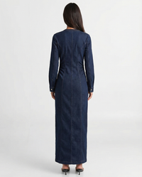 Celeste | Button-Front Fitted Denim Maxi Dress