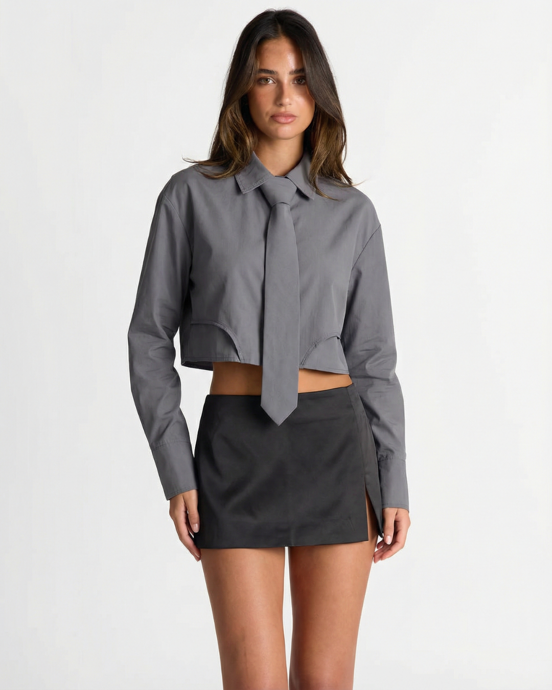 Zoe | Smart Casual Cropped Shirt Grey