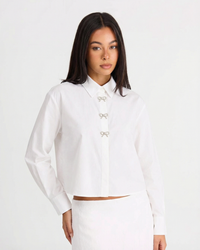 Ariella | Bow Button Cropped Cotton Shirt