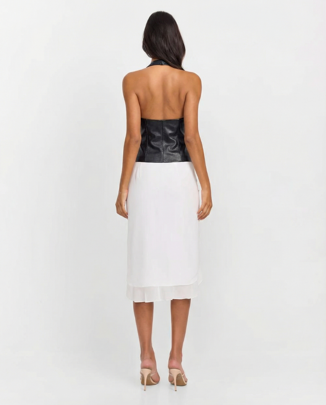Arabella | Faux Leather Zip-Front Corset Halter Top