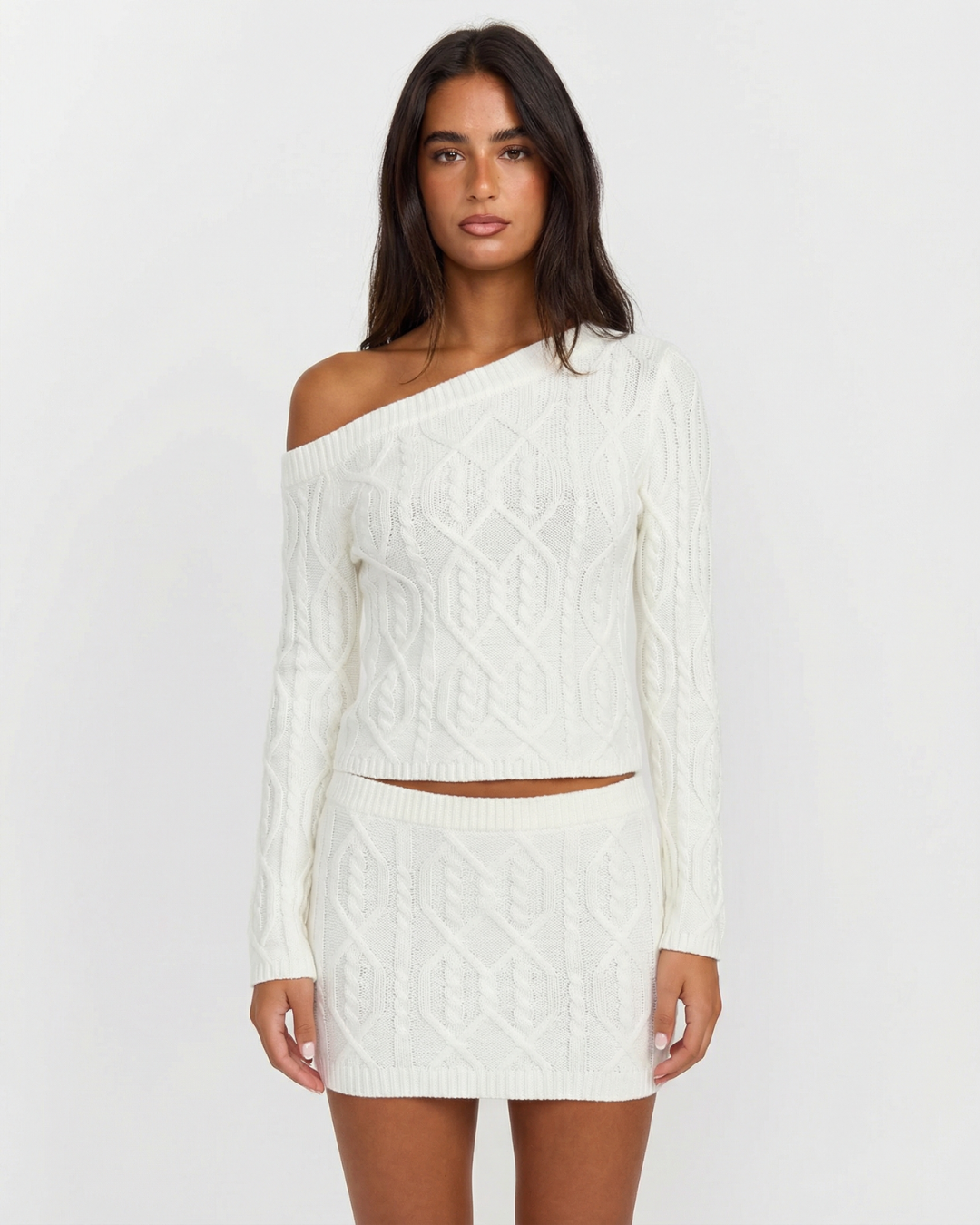 Ella | Cable Knit One Shoulder Top Co-ord Set
