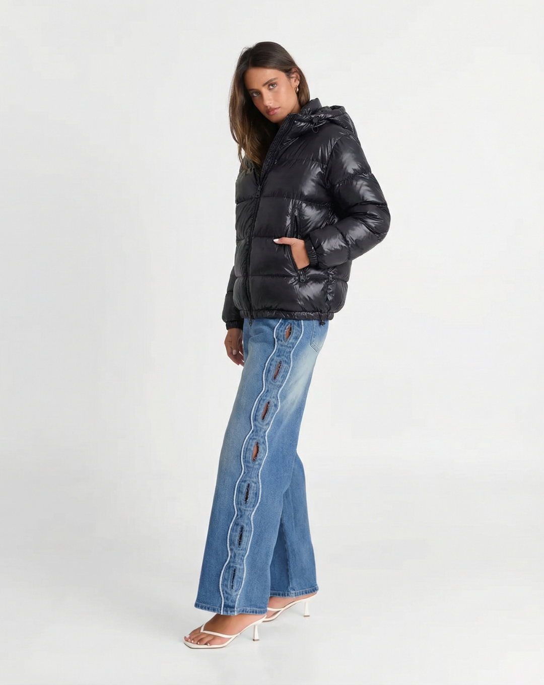 Willa | Winter Puffer Jacket Black Cropped Hooded Quilted Oversized