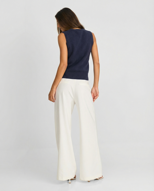 Neve | Knitted Vest Top Navy Sleeveless Button Front