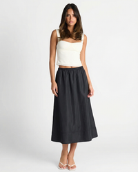 Isla | Satin Elasticated Waist A-Line Midi Skirt