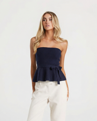 Adeline | Strapless Belted Peplum Jersey Top