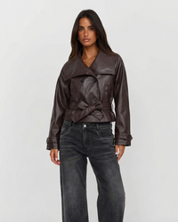Nina | Cropped Double-Breasted Faux Leather Coat