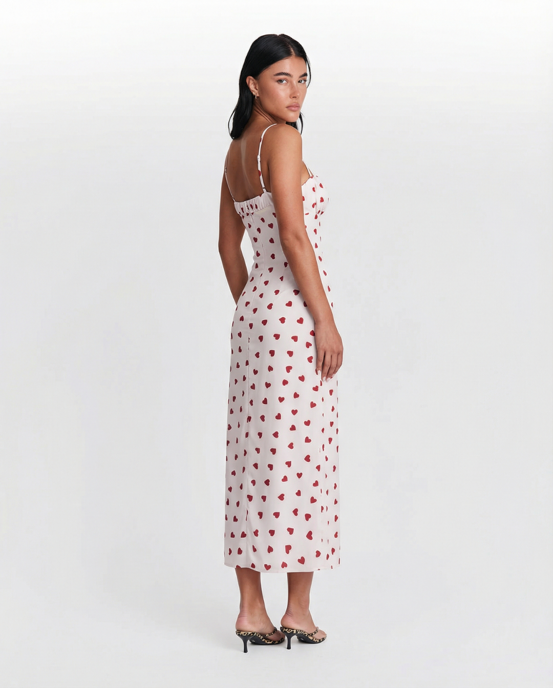 Hope | Heart Print Corset Satin Maxi Dress