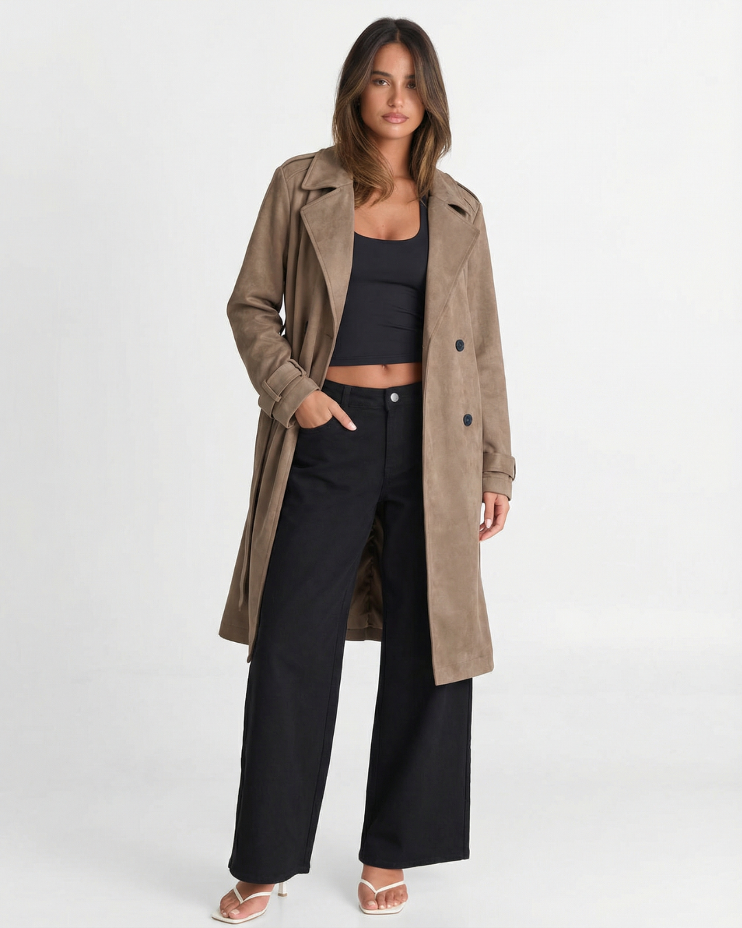 Lola | Casual Suede Trench Coat Beige Long